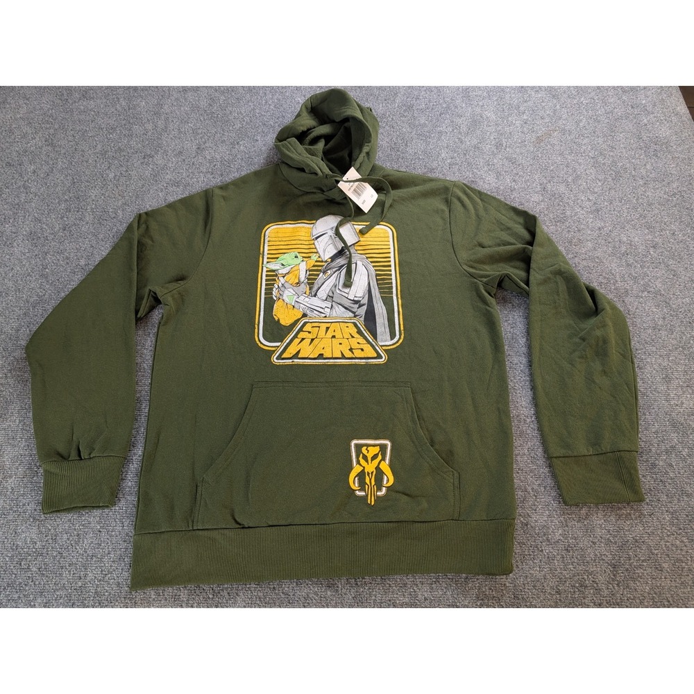 Star Wars The Mandalorian Hoodie Mens Large Green Grogu Baby Yoda Mythosaur NWT